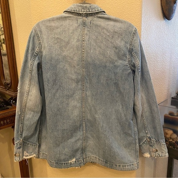 MADEWELL Women Light Blue Denim Chore Coat Archer Wash Distressed Jacket-Medium - Picture 5 of 7